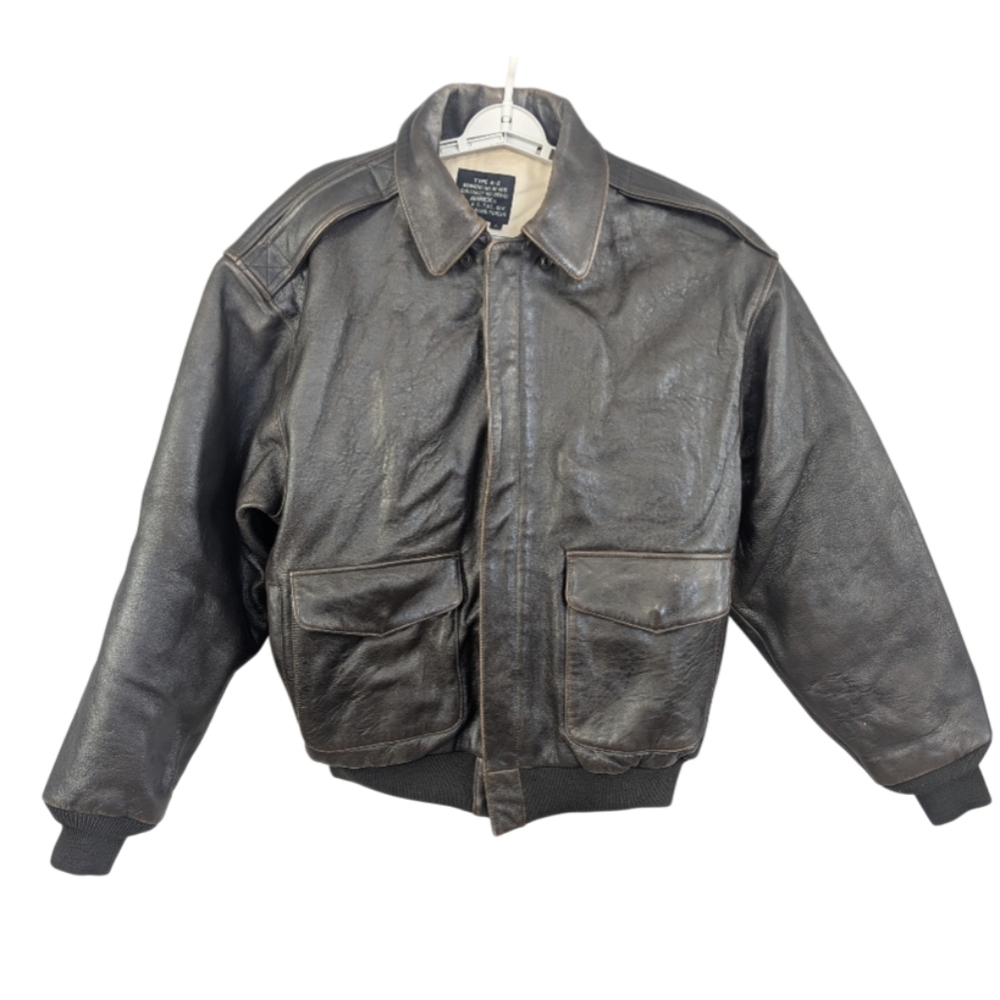 Avirex Large Leather Brown Bomber Jacket Type A-2 Contract No. 1978-01